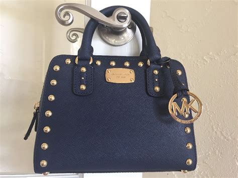 Authentic Michael Kors Navy Blue Saffiano Leather Studded 